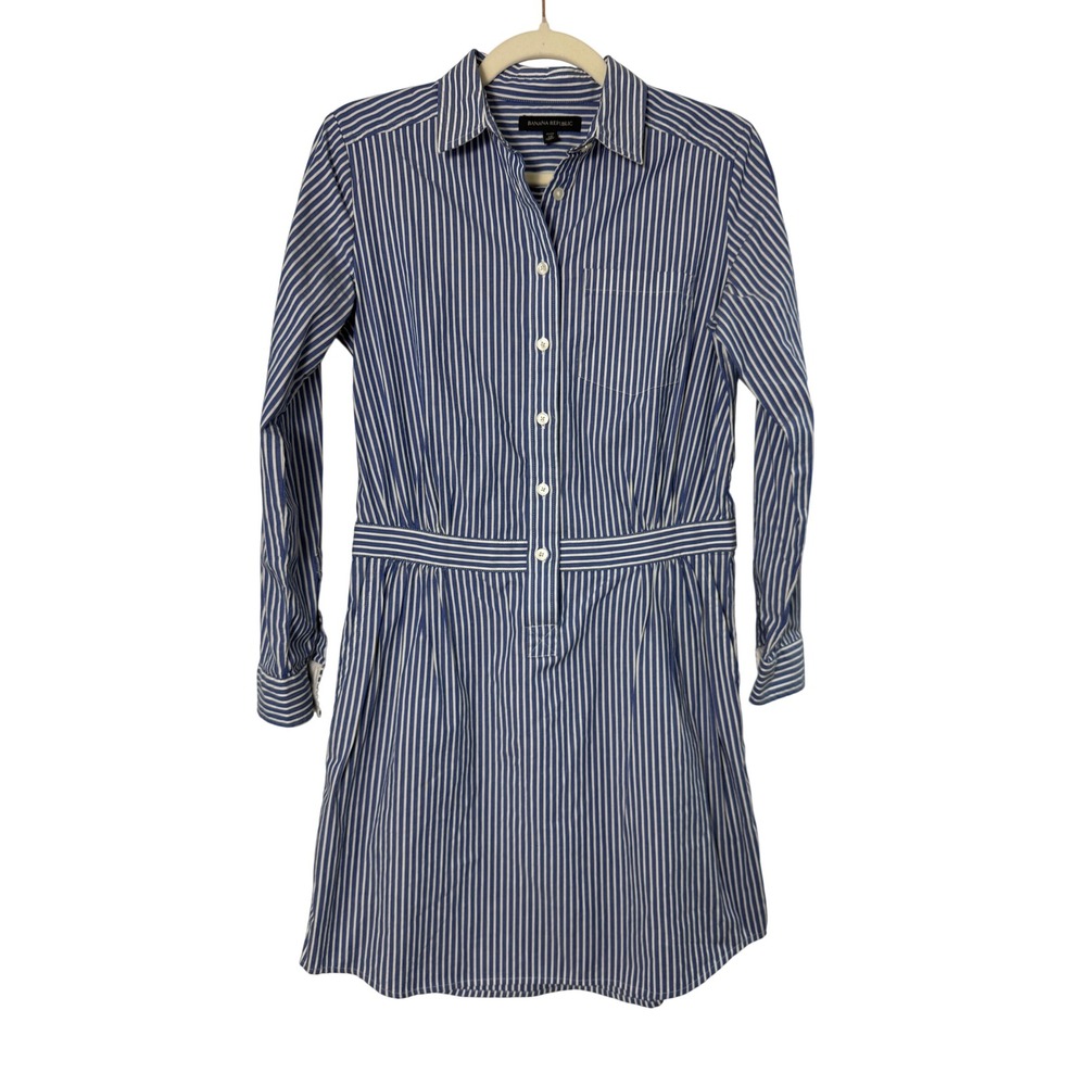 Banana Republic Shirt Dress Womens 2P Blue White Striped Excellent Long Sleeve